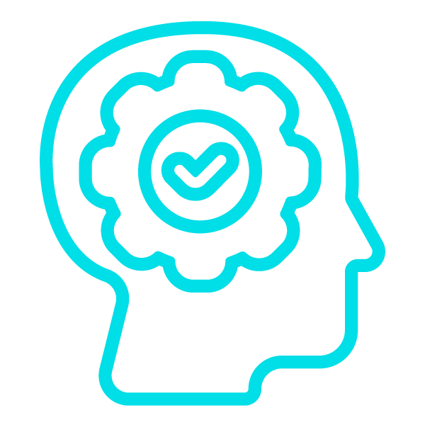 icon of a head with a gear and checkmark